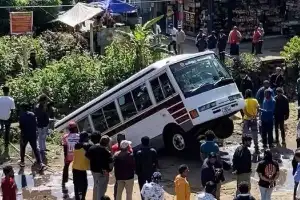 நுவரெலியாவில் தனியார் பேருந்து ஓடையில் கவிழ்ந்து விபத்து